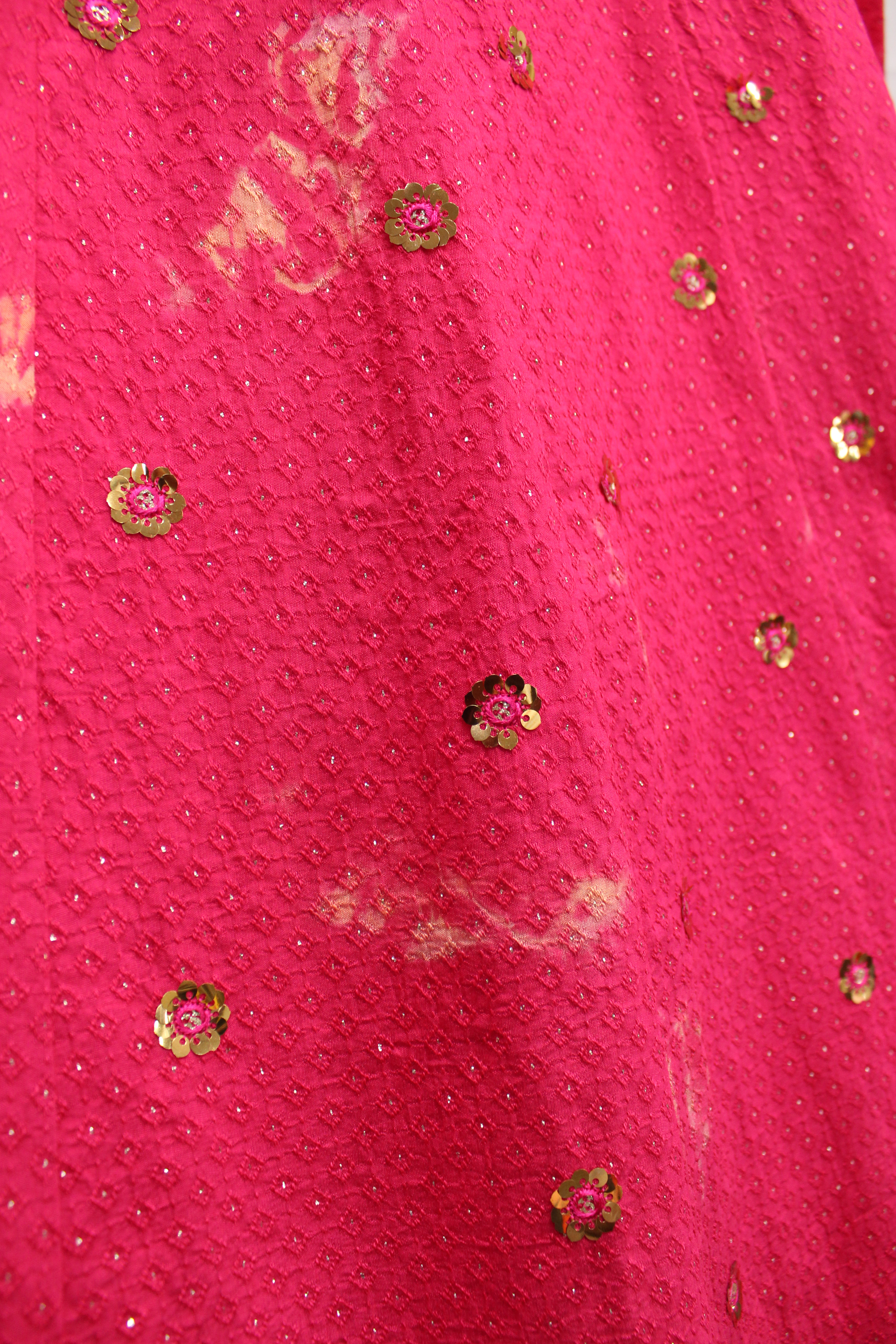 Designer dark pink anarkali style dress with golden embroidery